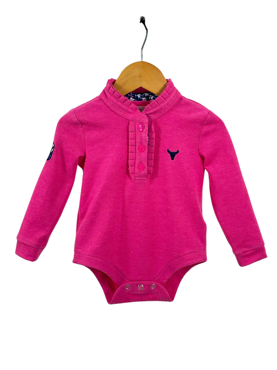 Hallie Baby Raspberry Pink Long Sleeve Romper - ruffle collar