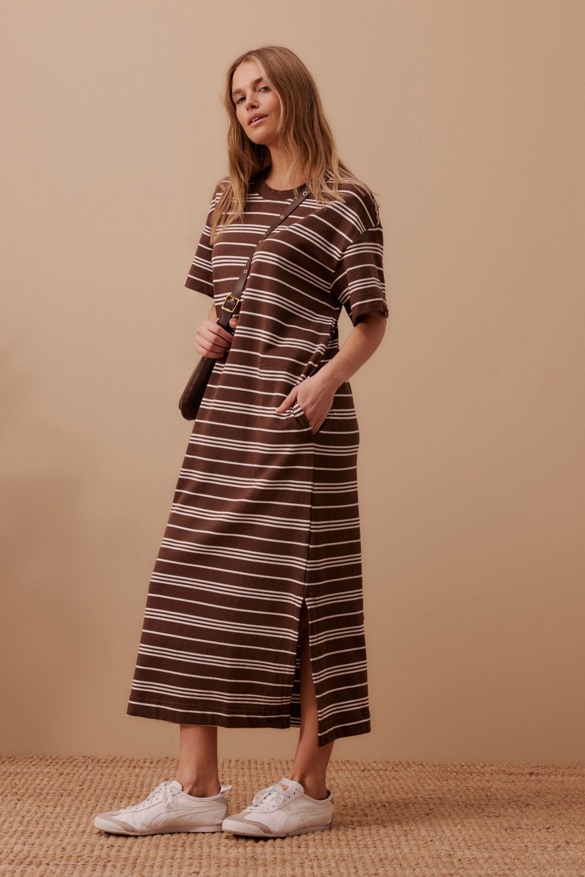 Charlotte Midi Terry Dress - chocolate stripe - ladies - ceres life