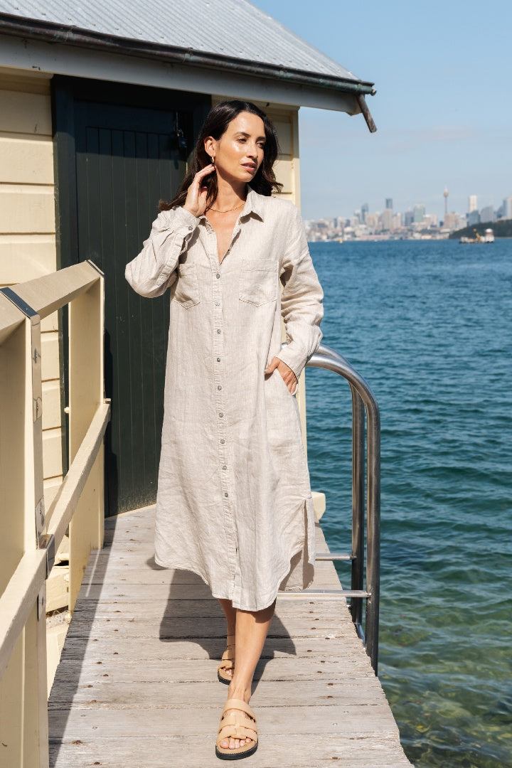 Miranda Linen Dress - beige - ladies