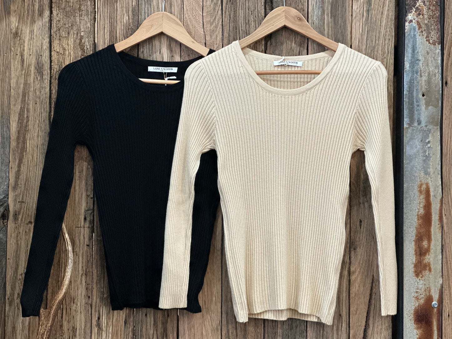 Ultra soft Rib Scoop neck - basic long sleeve knit - Sand - ladies