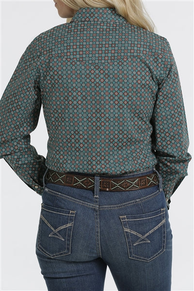 Ladies Snap button Long Sleeve shirt - Teal