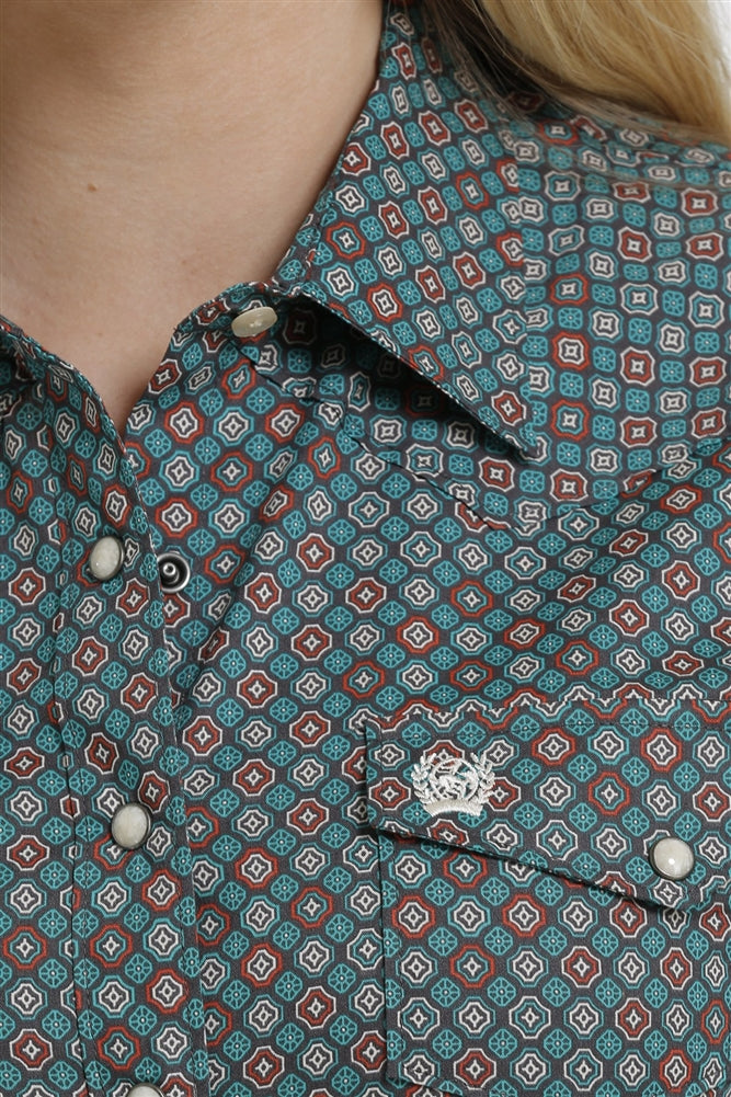Ladies Snap button Long Sleeve shirt - Teal