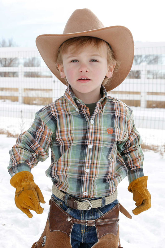 Cinch Olive/Rust Plaid Arena shirt - kids
