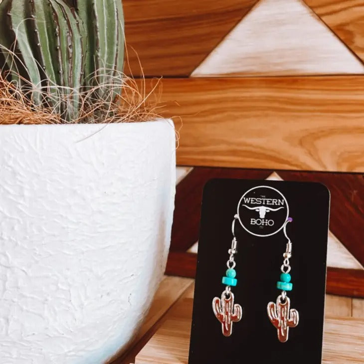 Small Cactus & Turquoise Dangle Earrings