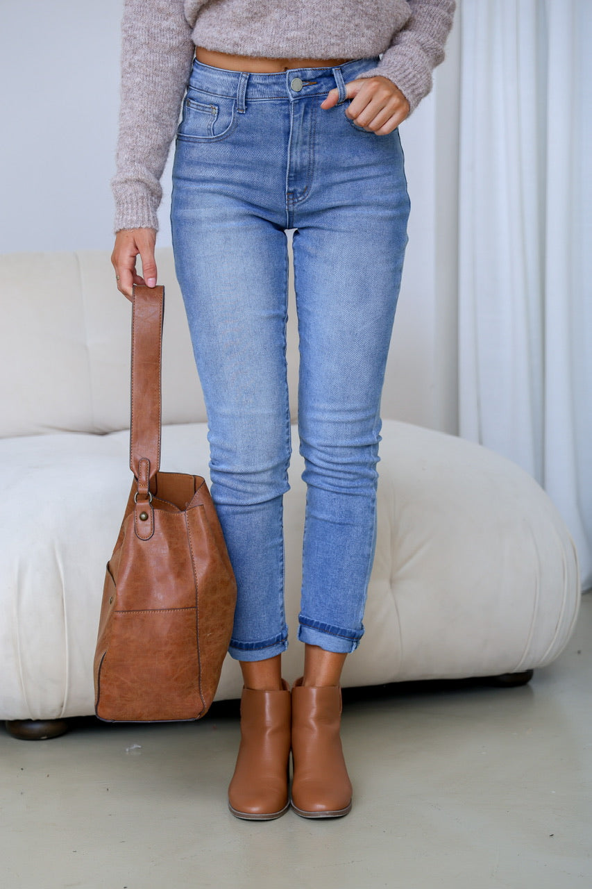 stretch straight leg mum jean - ladies