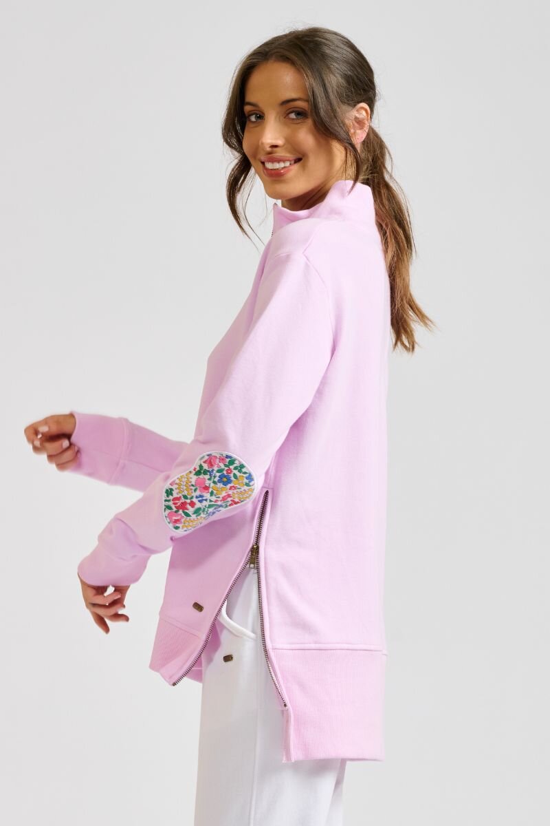 Ladies Collar Sweatshirt - Powder Pink/Floral
