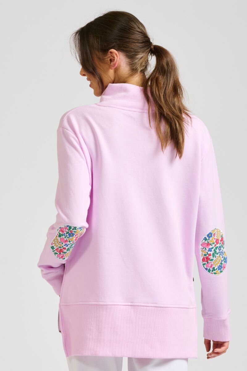 Ladies Collar Sweatshirt - Powder Pink/Floral