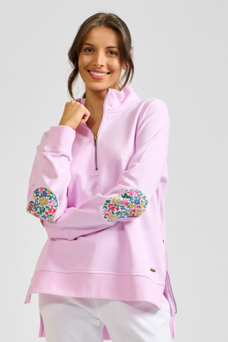 Ladies Collar Sweatshirt - Powder Pink/Floral