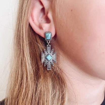 Turquoise Aztec Stone Earrings