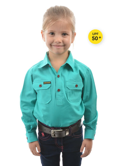 Kids half Placket Workshirt - turquoise