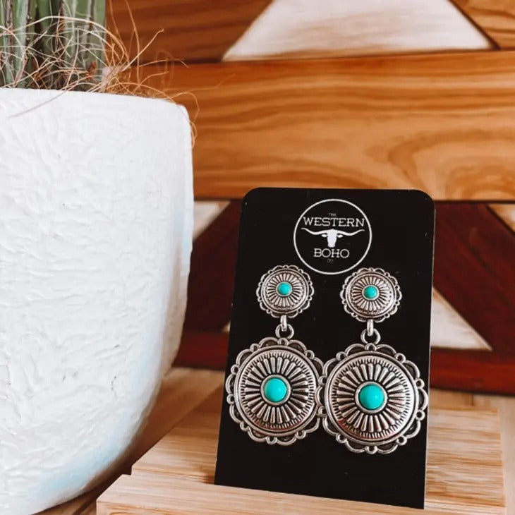 Turquoise Round Concho Earrings