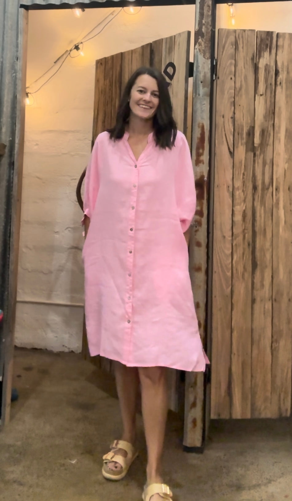 Pink Linen Dress - ladies