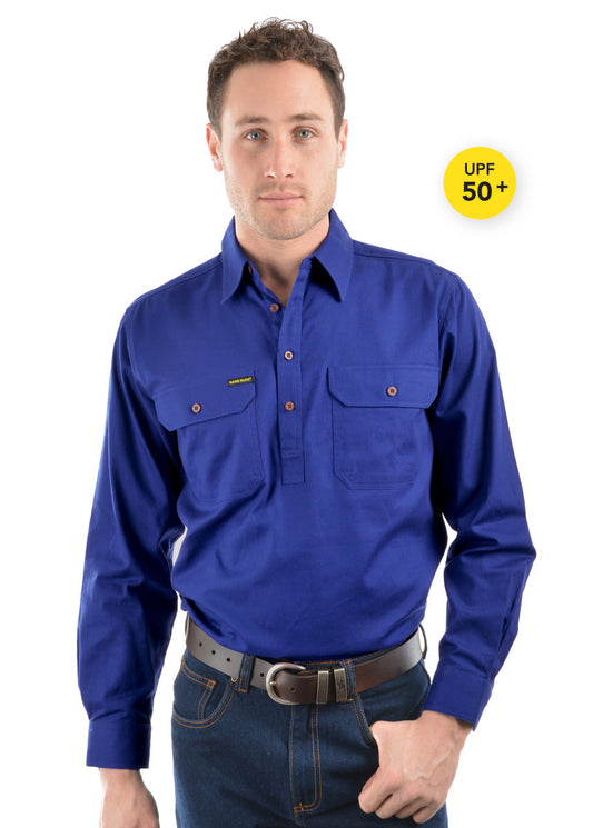 Half Placket Mens Shirt - Royal Blue