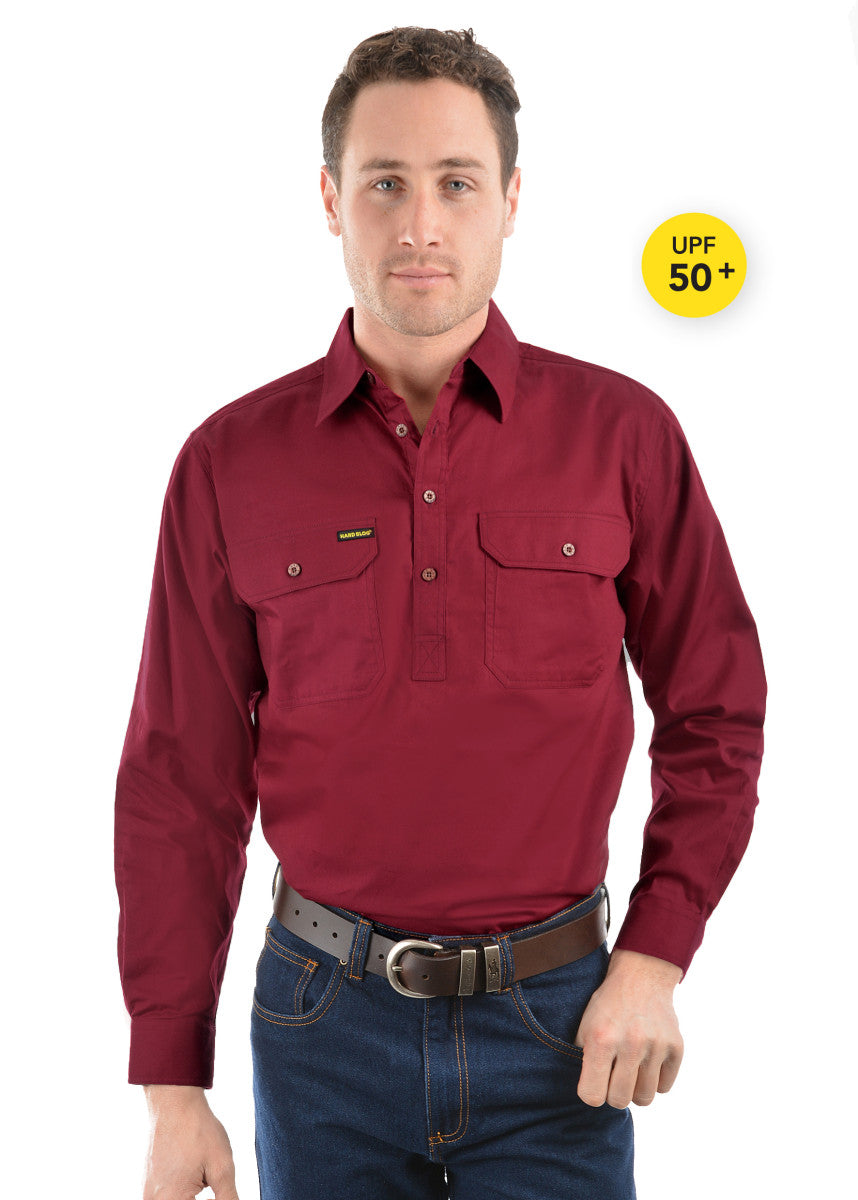 Half Placket Mens Shirt - Burgundy