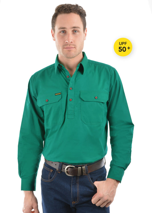 Half Placket Mens Shirt - Green