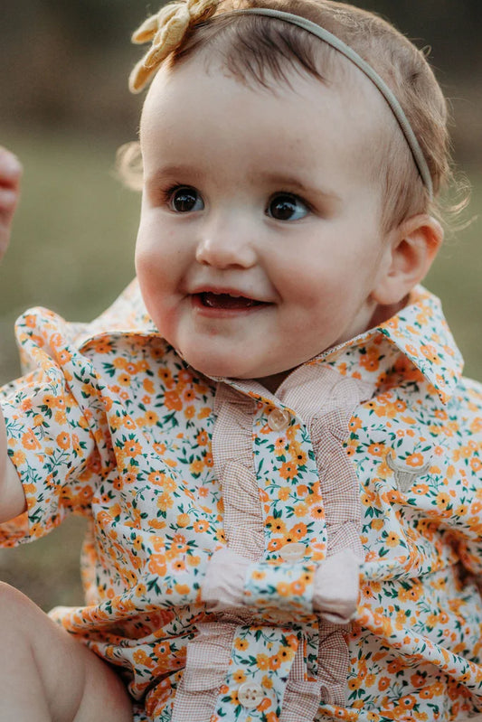 Lemon Flower short sleeve Romper - girls