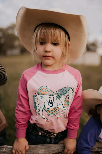 Laura Pink Horse girls Long Sleeve Shirt