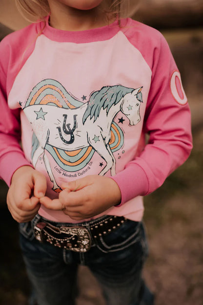 Laura Pink Horse girls Long Sleeve Shirt