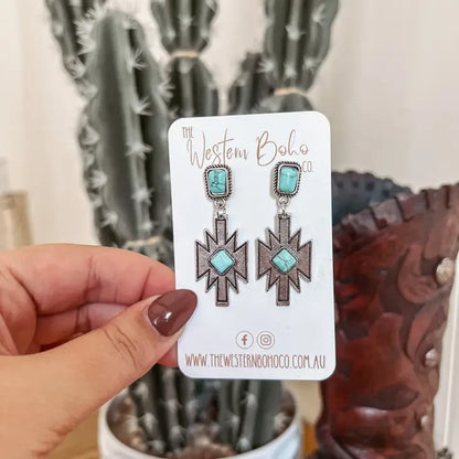 Turquoise Aztec Stone Earrings