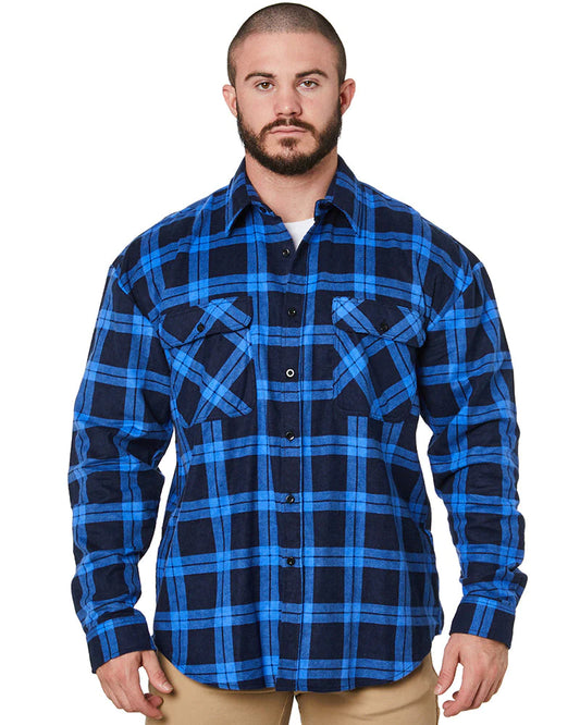 Men’s Open Front Flannelette Shirt - blue/black