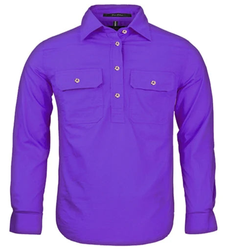 Kid's half placket workshirt - purple