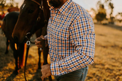 Apsley mens long sleeve shirt - orange & blue check