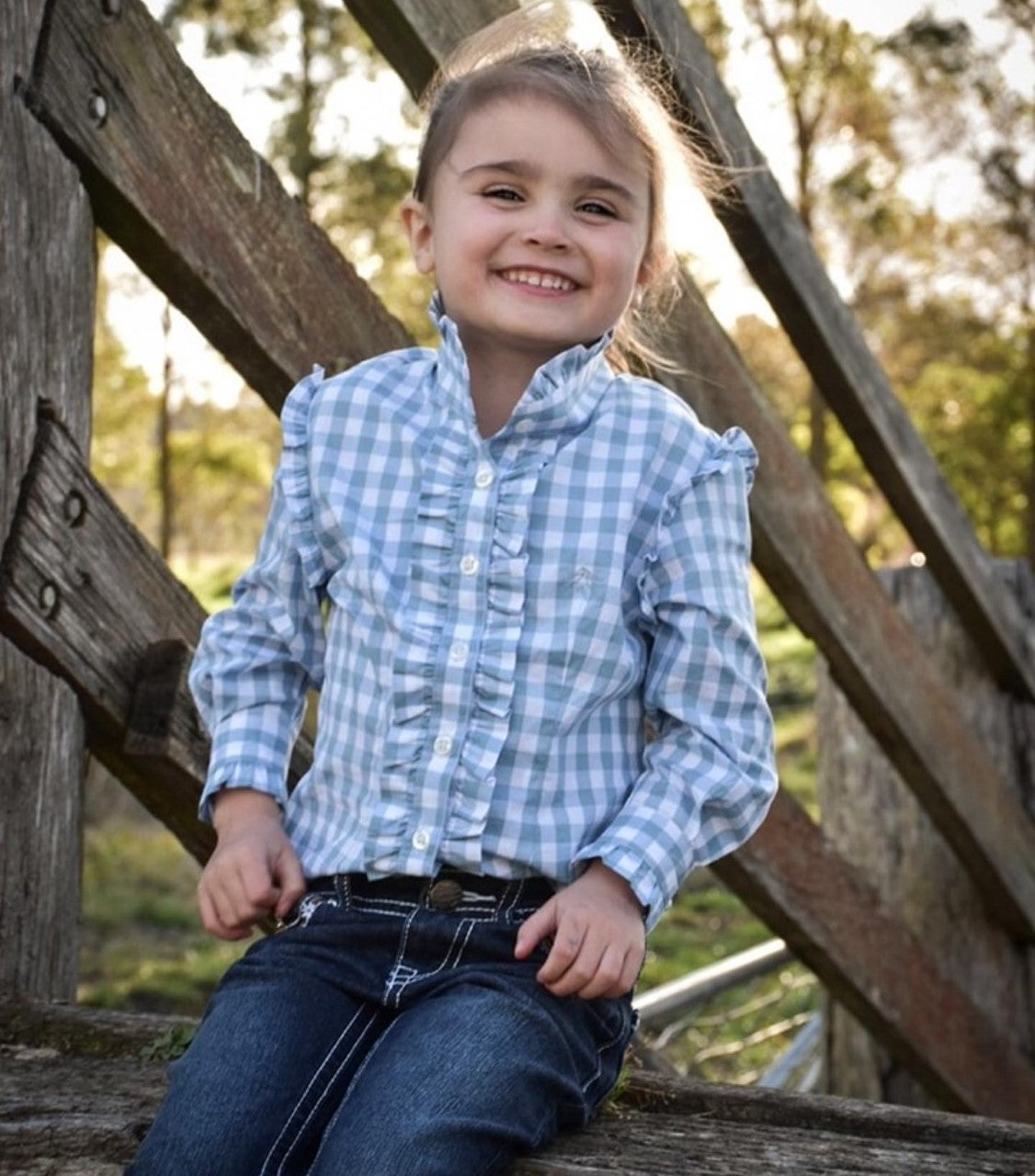 Girls Kirby Shirt - Light Blue Gingham